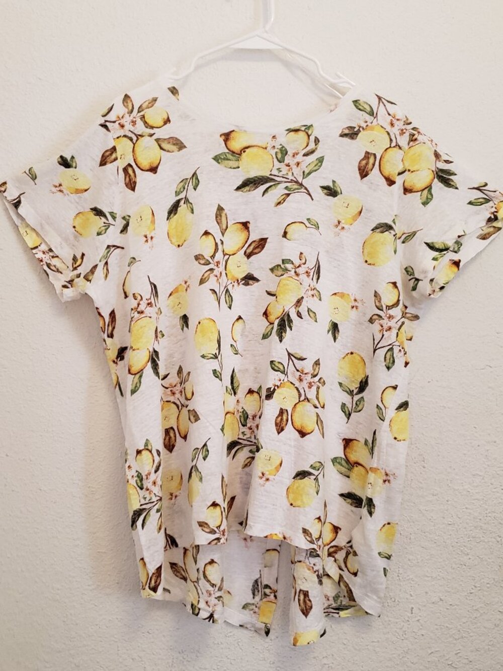 Cynthia Rowley Lemon Print Linen Yellow and White Shirt Plus Size 1X
